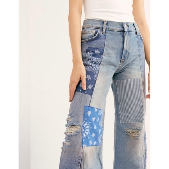 WE THE FREE heart of gold patchwork wide leg jean 26 - Picture 2 of 11
